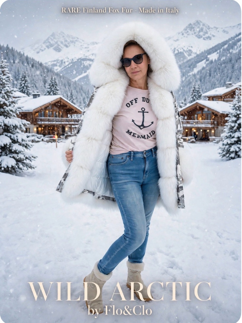 WILD ARCTIC by Flo&Clo Snow Camo Parka  White Fox Fur Goos Down , Italy-Rare!
